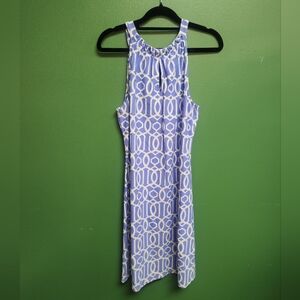 Jude Connally Blue & White Geometric Shift Dress | Size M | Made in USA